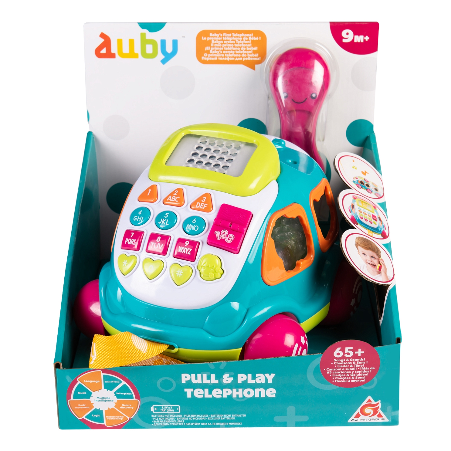 Ауби. Развивающая игрушка сортер-каталка Телефон, свет и звук. TM Auby