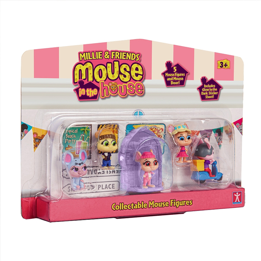 Маус ин Хаус. Игровой набор 5в1 фигурки Милли и мышки розовый. TM Mouse in the House