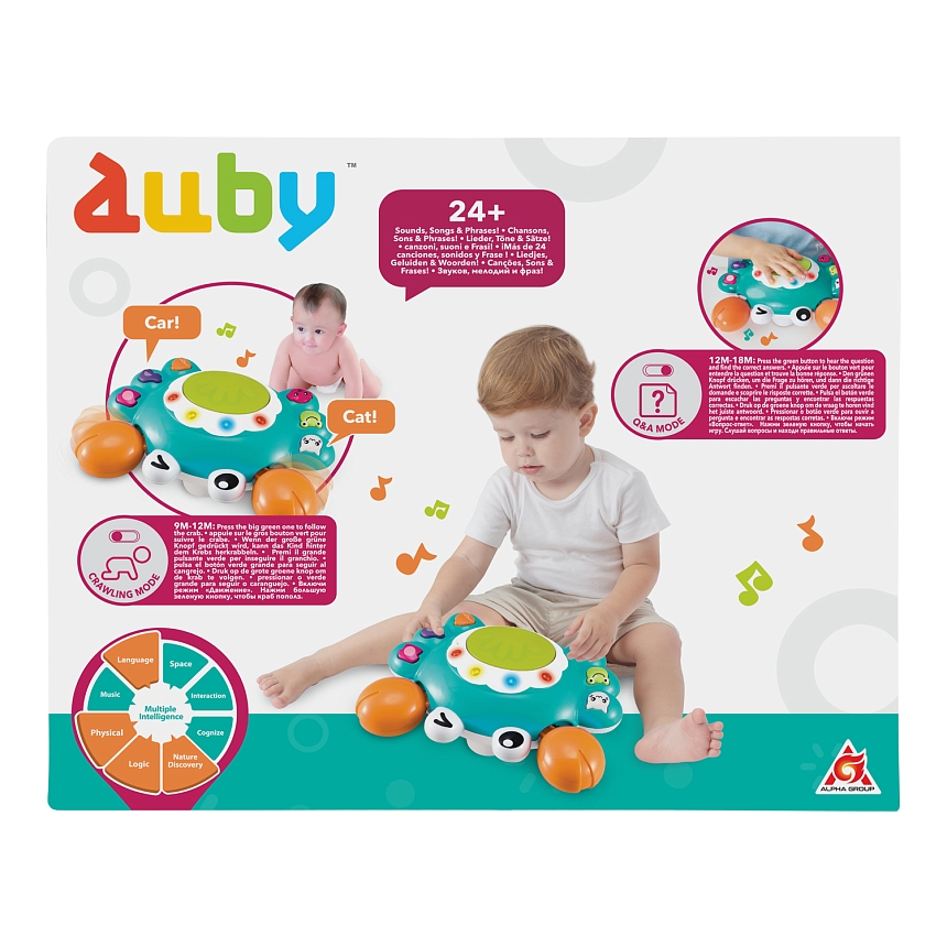 Ауби. Развивающая игрушка Ползающий краб 2-в-1, свет и звук. TM Auby